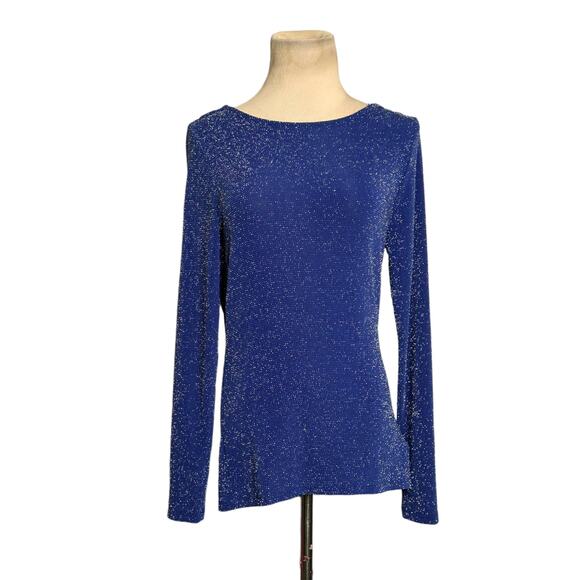 Michael Kors blue metallic long sleeves cocktail top size Small - Picture 11 of 13
